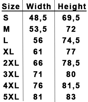 SIZES TABLE