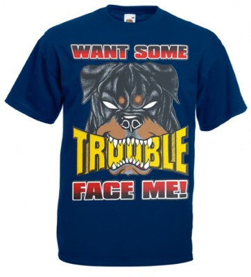ΜΠΛΕ T -SHIRT ΜΕ ΣΤΑΜΠΑ trouble σε μεγάλα μεγέθη