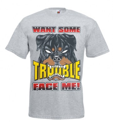 ΓΚΡΙ ΜΕΛΑΝΖΕ T -SHIRT ΜΕ ΣΤΑΜΠΑ trouble σε μεγάλα μεγέθη