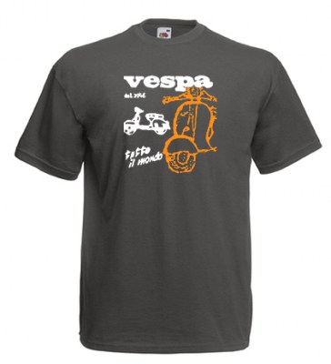 ΓΚΡΙ ΣΚΟΥΡΟ t-shirt FRUIT OF THE LOOM με στάμπα VESPA